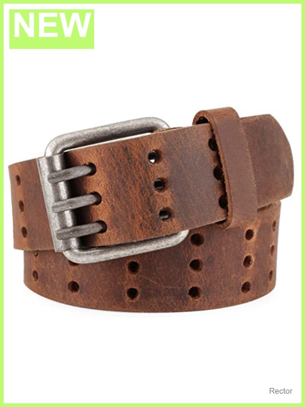 Men's Full Grain Leather Triple Prong Buckle Belt Heavy Duty Work Casual 1.5"